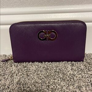 Salvatore Ferragamo Deep Purple Wallet with Gold Accents